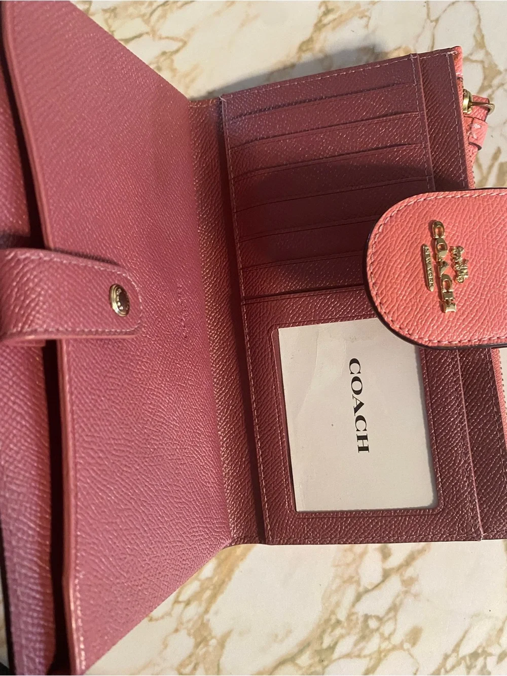 Coach Coral Pink Textured Leather Wristlet Wallet